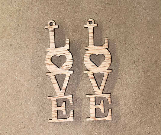 Love Blank Wood Earrings. DIY jewelry. Unfinished laser cut wood jewelry. Wood earring blanks. Unfinished wood earrings. Wood jewelry blanks.