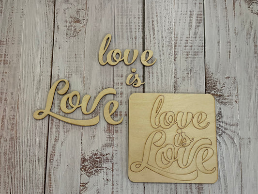 Love is Love Unfinished Scored Wood Plaque. DIY wood cutout. Wood mandala blank.