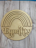 Equality Unfinished Scored Wood Plaque. DIY wood cutout. Wood mandala blank.