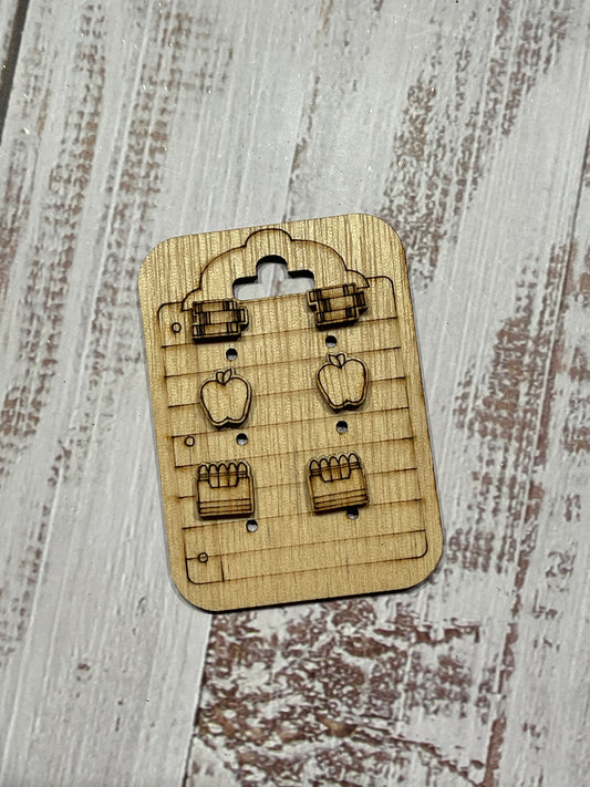 Clipboard Earring Card and Teacher Themed Blank Wood Stud Earrings. DIY jewelry. Unfinished laser cut wood jewelry. Wood earring blanks. Unfinished wood earrings. Wood jewelry blanks.