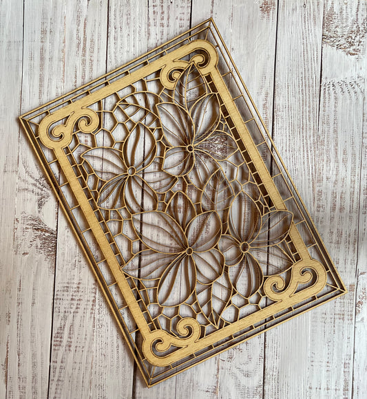 Floral Stained Glass Frame Art Wood Cut Out. Unfinished Wood frame. Resin art frame. DIY wood cutout. Unfinished laser cut wood resin frame.