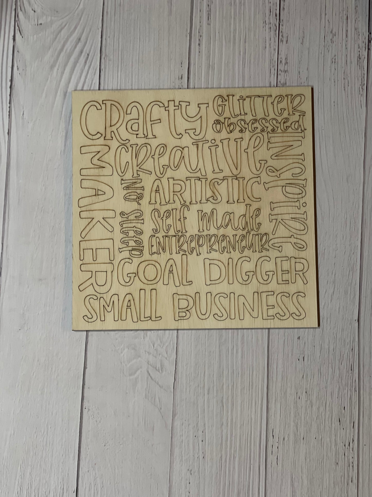 Creative Small Business Word Art Unfinished Scored Wood Plaque. DIY wood cutout. Wood mandala blank.