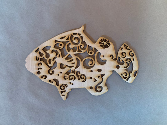 Fish Mandala Unfinished Wood Blank. DIY wood cutout. Wood mandala blank.