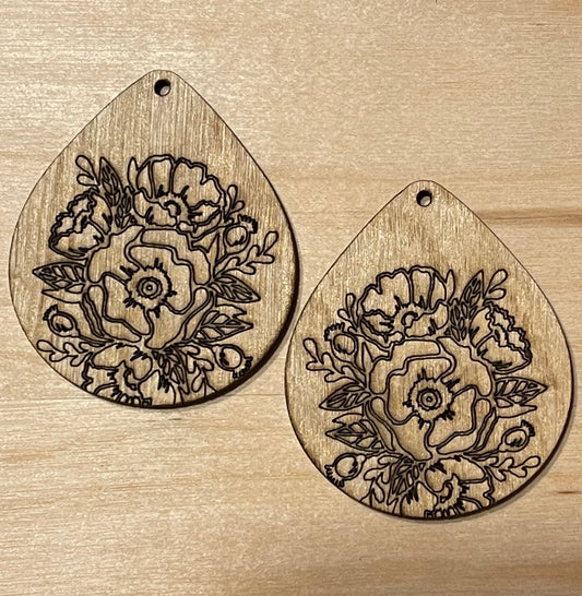 Floral Blank Wood Earrings. DIY jewelry. Unfinished laser cut wood jewelry. Wood earring blanks. Unfinished wood earrings. Wood jewelry blanks.