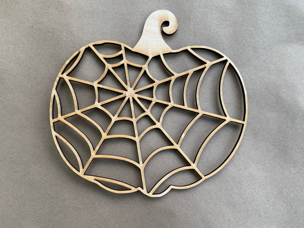 Spiderweb Pumpkin Unfinished Wood Resin Art Frame. Resin art frame. DIY wood cutout. Unfinished laser cut wood resin frame.