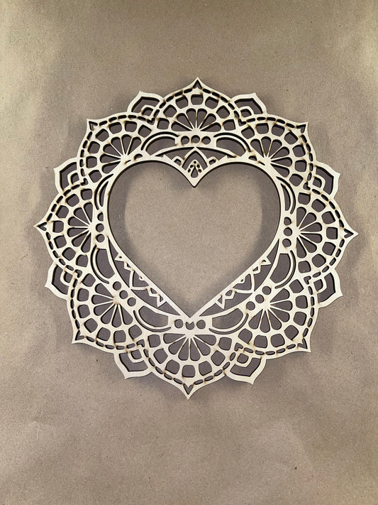 Heart and Lace Unfinished Wood frame. Resin art frame. DIY wood cutout. Unfinished laser cut wood resin frame.