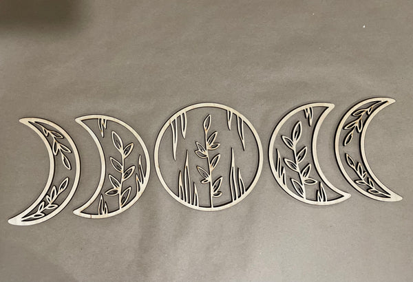Floral Moon Phases Unfinished Wood Cuts. Wood Blank. Moon Blank. Resin art. DIY wood cutout. Unfinished laser cut wood resin frame.