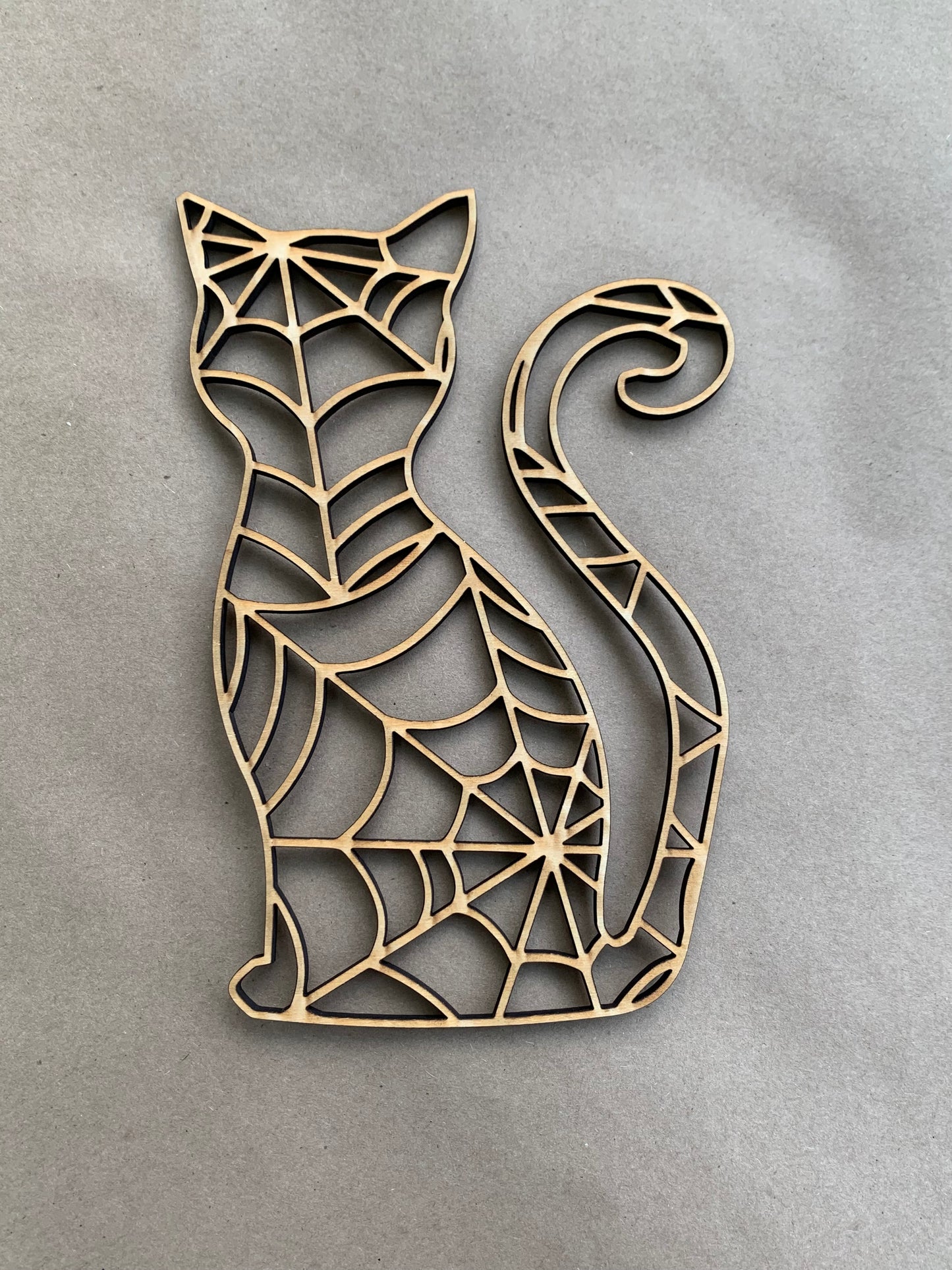 Spiderweb Cat Unfinished Wood Resin Art Frame. Resin art frame. DIY wood cutout. Unfinished laser cut wood resin frame.