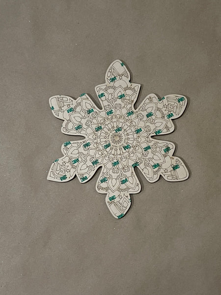 Snowflake Mandala Unfinished Wood. DIY wood cutout. Unfinished laser cut wood resin frame.