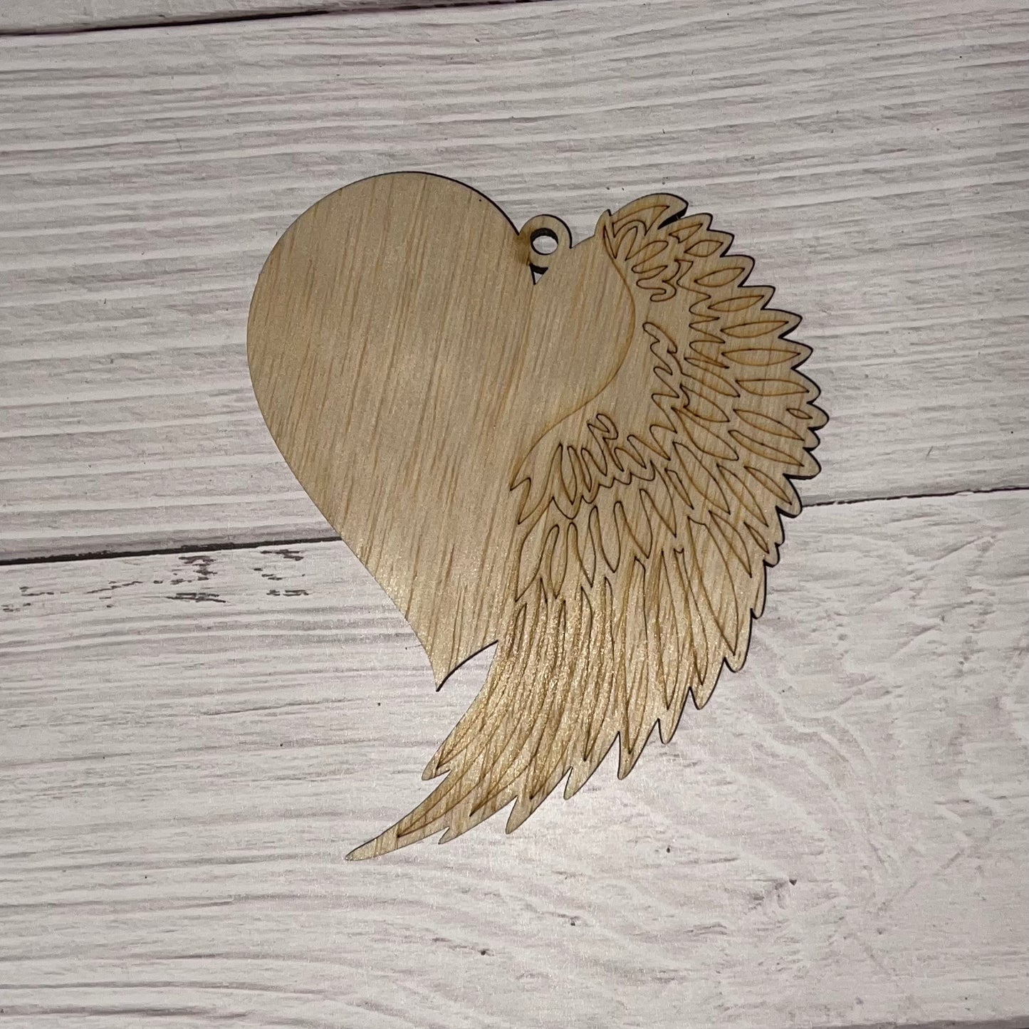 Heart and Angel Wing Scored Unfinished wood ornament
