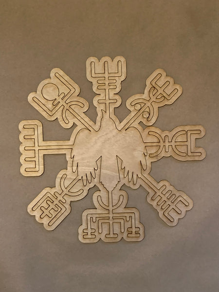 Viking Compass and Crow Unfinished Wood Set. DIY wood cutout. Wood mandala blank.