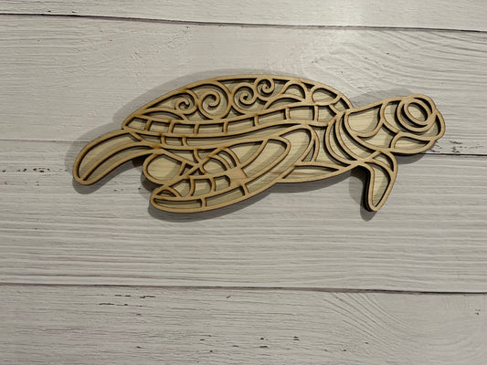 Stacked 2 Layer Sea Turtle Unfinished Wood Blank. DIY wood cutout. Wood mandala blank.