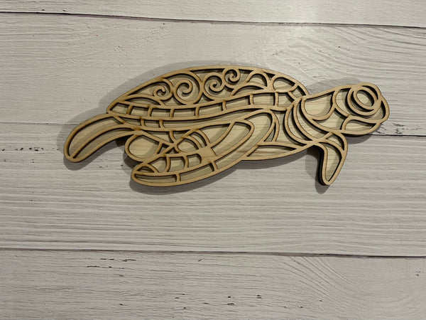Sea Turtle with Blank Back, Pool Side Craft Shape, Paint By Line MDF Wooden  Craft, Unfinished Craft, DIY Craft Art