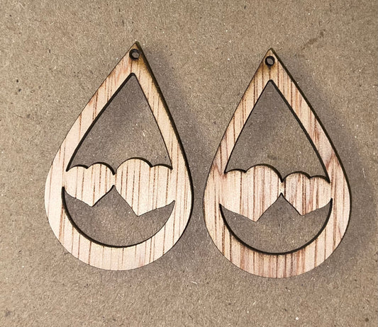 Drop Double Hearts Cutout Blank Wood Earrings. DIY jewelry. Unfinished laser cut wood jewelry. Wood earring blanks. Unfinished wood earrings. Wood jewelry blanks.