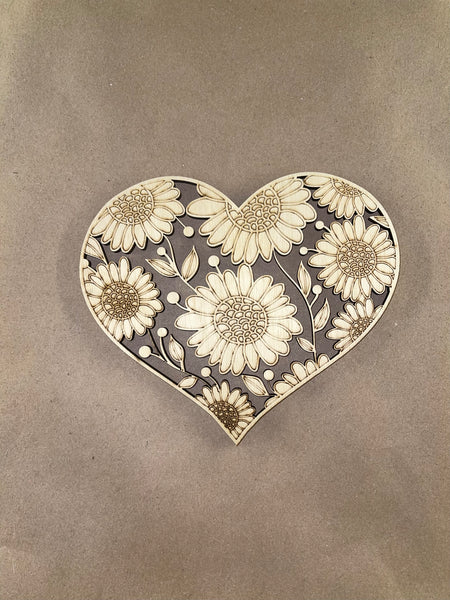 Half and Half Floral Heart Unfinished Wood frame. Resin art frame. DIY wood cutout. Unfinished laser cut wood resin frame.