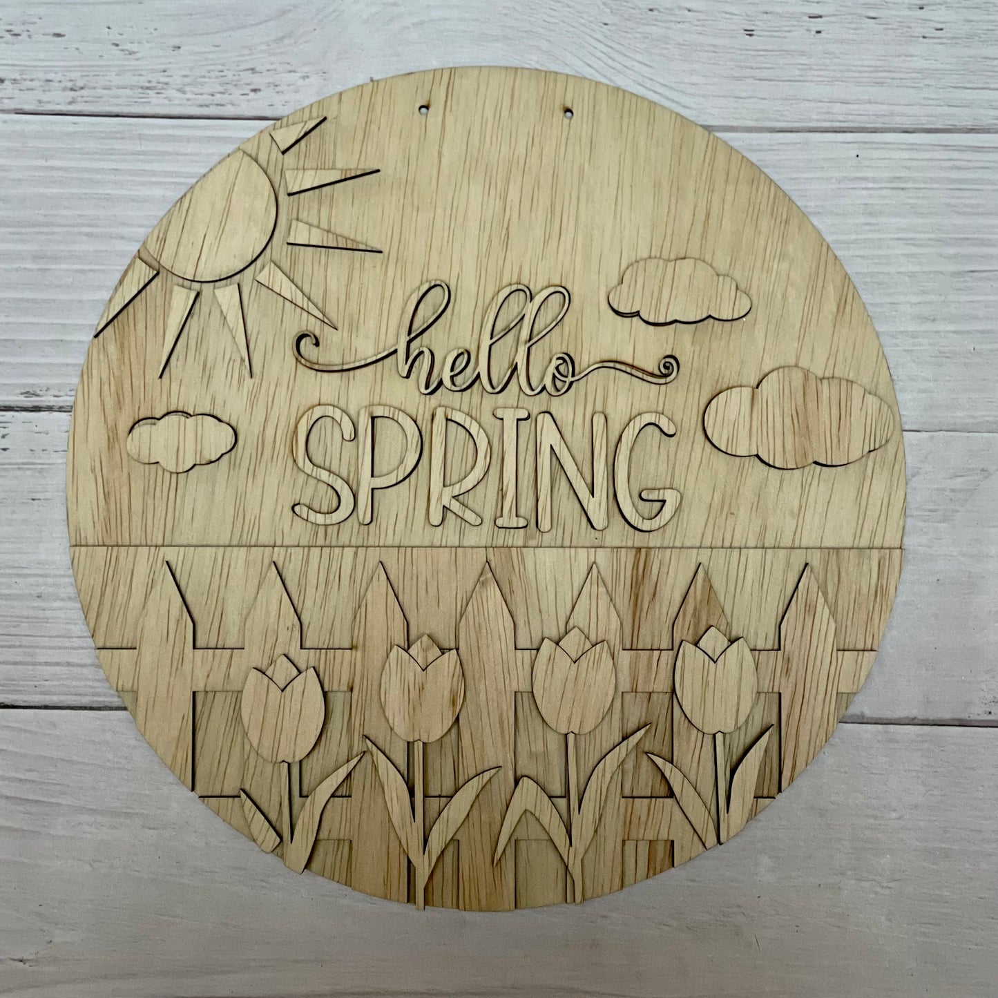 Hello Spring Tulips Fence Round Sign Blank Set