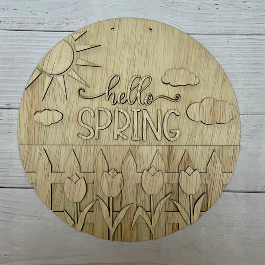 Hello Spring Tulips Fence Round Sign Blank Set