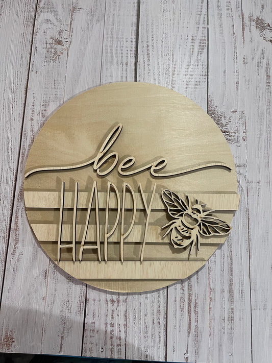 Bee Happy and Stripes Round Sign Blank Set