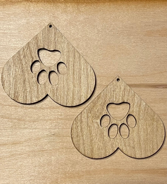 Paws Blank Wood Earrings. DIY jewelry. Unfinished laser cut wood jewelry. Wood earring blanks. Unfinished wood earrings. Wood jewelry blanks.