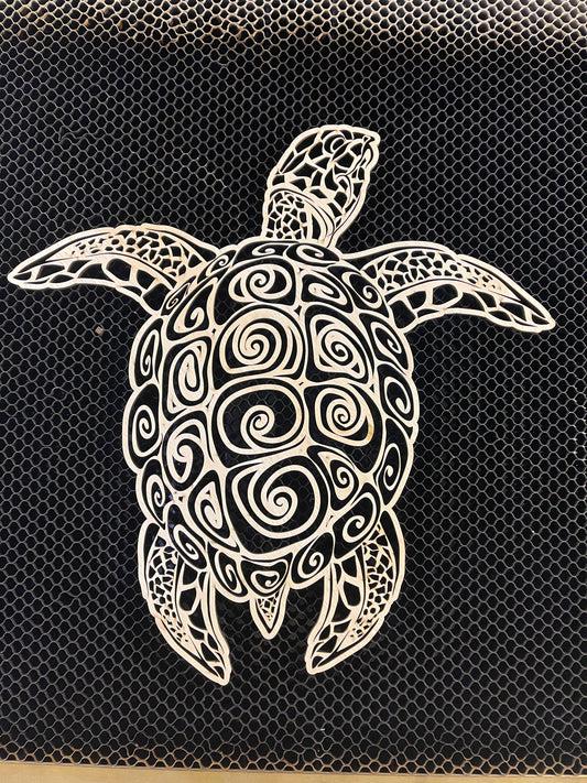 Intricate Sea Turtle Unfinished Wood Blank. DIY wood cutout. Wood mandala blank.