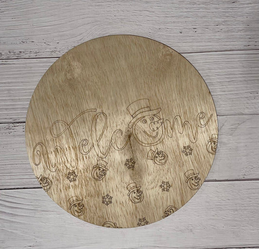 Welcome Snowman Round Unfinished Scored Wood Blank. DIY wood cutout. Diy painting blank.