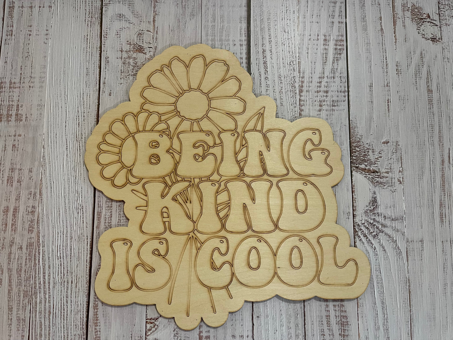 Being Kind is Cool Unfinished Scored Wood Plaque. DIY wood cutout. Wood mandala blank.