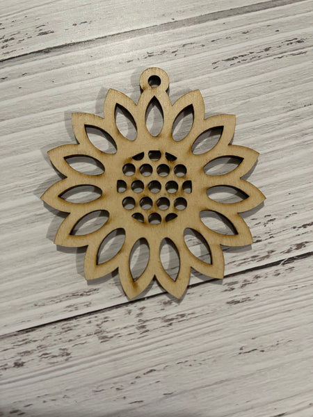 Sunflower Unfinished Wood Keychain Blanks - Set of 4 - 4 pieces
