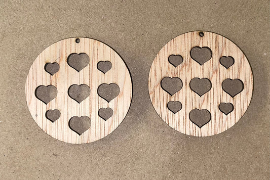 Round Mix of Hearts Cutout Blank Wood Earrings. DIY jewelry. Unfinished laser cut wood jewelry. Wood earring blanks. Unfinished wood earrings. Wood jewelry blanks.