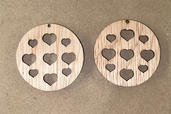 Round Mix of Hearts Cutout Blank Wood Earrings. DIY jewelry. Unfinished laser cut wood jewelry. Wood earring blanks. Unfinished wood earrings. Wood jewelry blanks.