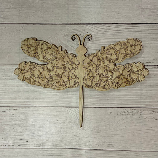 Dragonfly and Flowers Unfinished Wood frame. Resin art frame. DIY wood cutout. Unfinished laser cut wood resin frame. Wood blanks.