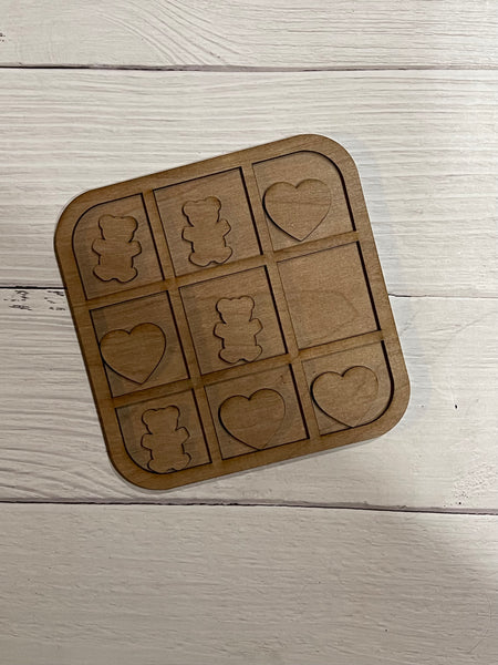 Gummy Bears and Hearts Tic-Tac-Toe Set Unfinished wood blank set