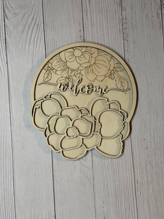 Welcome Floral Round Sign Blank Set