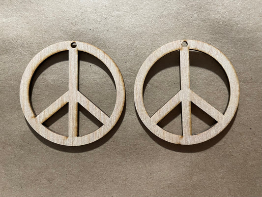 Peace Sign Open Backed Round Blank Wood Earrings. DIY jewelry. Unfinished laser cut wood jewelry. Wood earring blanks. Unfinished wood earrings. Wood jewelry blanks.