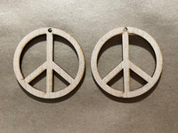Peace Sign Open Backed Round Blank Wood Earrings. DIY jewelry. Unfinished laser cut wood jewelry. Wood earring blanks. Unfinished wood earrings. Wood jewelry blanks.