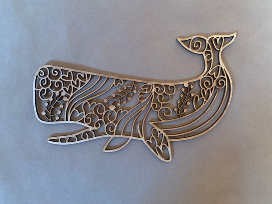 Whale Unfinished Wood Blank. DIY wood cutout. Wood mandala blank.