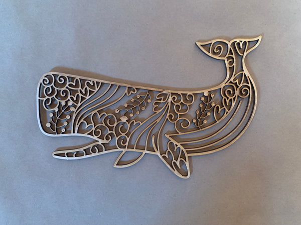 Whale Unfinished Wood Blank. DIY wood cutout. Wood mandala blank.