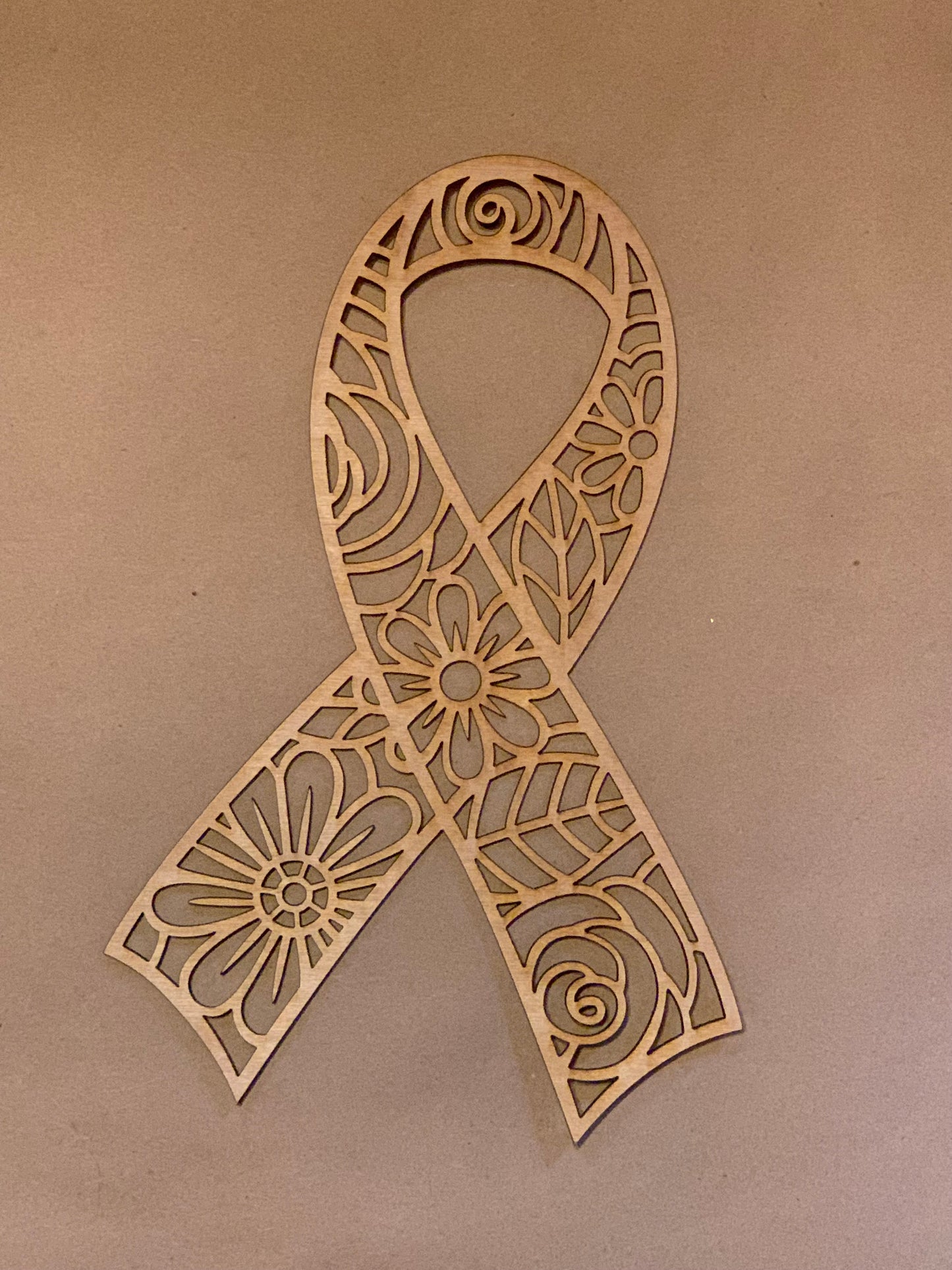 Floral Awareness Ribbon Unfinished Wood Resin Art Frame. Resin art frame. DIY wood cutout. Unfinished laser cut wood resin frame.