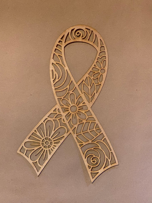 Floral Awareness Ribbon Unfinished Wood Resin Art Frame. Resin art frame. DIY wood cutout. Unfinished laser cut wood resin frame.