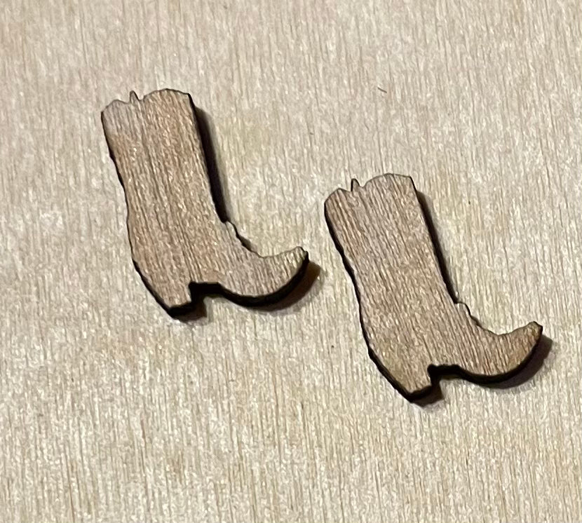 Cowboy Boots Blank Wood Stud Earrings. DIY jewelry. Unfinished laser cut wood jewelry. Wood earring blanks. Unfinished wood earrings. Wood jewelry blanks.