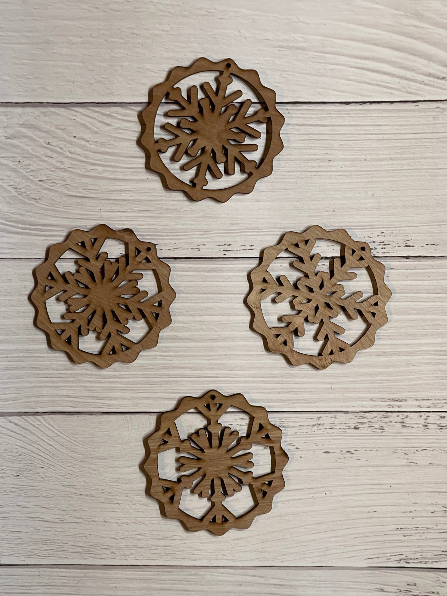Set of 4 Snowflake Ornaments Unfinished wood ornament