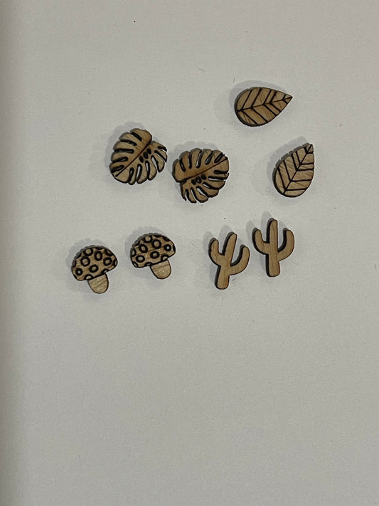 Nature Set Blank Wood Stud Earrings. DIY jewelry. Unfinished laser cut wood jewelry. Wood earring blanks. Unfinished wood earrings. Wood jewelry blanks.