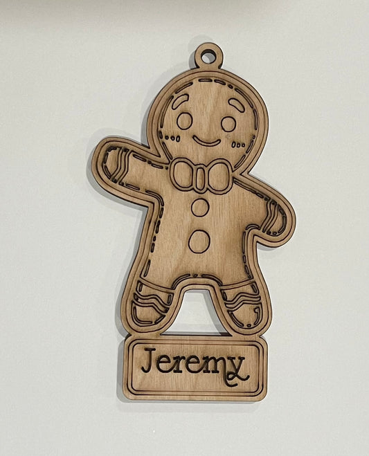 Gingerbread Boy Ornament. Unfinished wood ornament