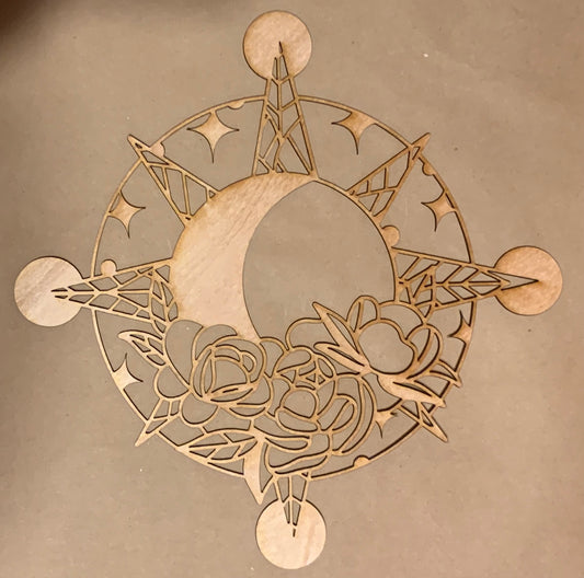 Floral Sun and Moon Unfinished Wood frame. Resin art frame. DIY wood cutout. Unfinished laser cut wood resin frame.